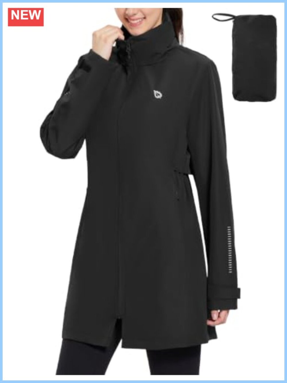 Women's Long Waterproof Rain Jacket Packable Hooded Trench Coat